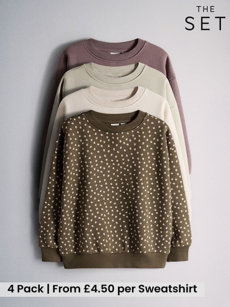Cream/Light Green/Dark Green Ditsy/Purple - The Set 4 Pack Relaxed Crew Neck Sweatshirts