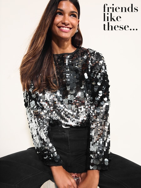 Silver - Friends Like These Premium Disc Sequin Top