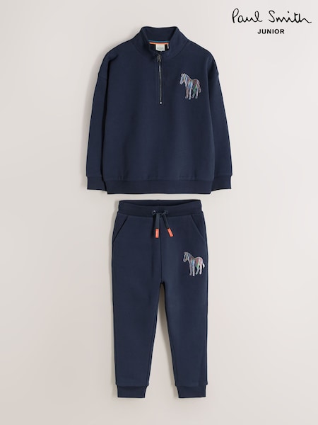 Navy - Paul Smith Junior Funnel Neck Zip Through Sweatshirt And Joggers Set