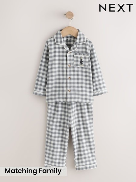 Grey/Ecru Check - Christmas Matching Family Pyjamas (9mths-16yrs)