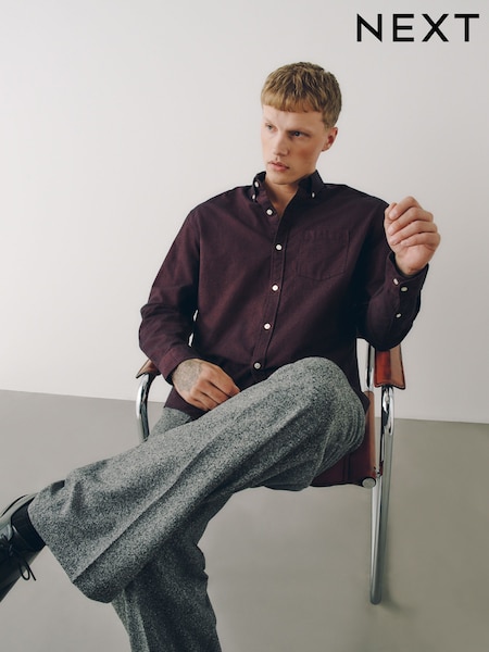 Burgundy Red - Regular Brushed Oxford Long Sleeve Shirt