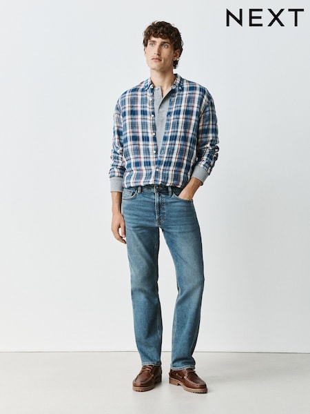 Mid Blue - Straight Fit Comfort Stretch Jeans