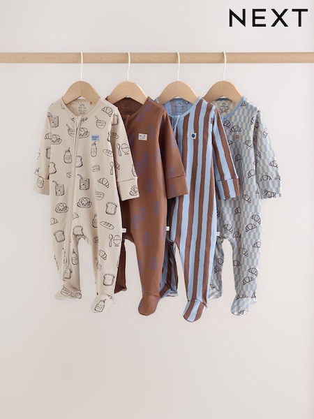 Blue/Brown Brunch - Two Way Zip Sleepsuits 4 Pack