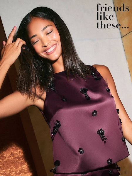 Burgundy Red - Friends Like These Premium Satin Embellished Top