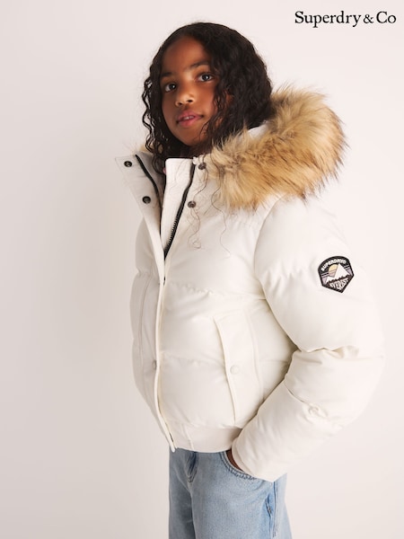 White - Superdry Everest Padded Bomber Coat