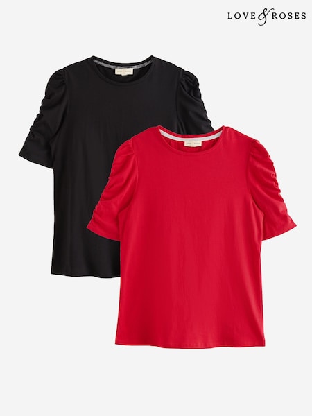 X2 Black and Red - Love & Roses Shrimp Sleeve Jersey Top