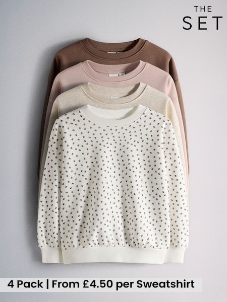 Pink/Cream/Light Brown/Chocolate Brown - The Set 4 Pack Relaxed Crew Neck Sweatshirts