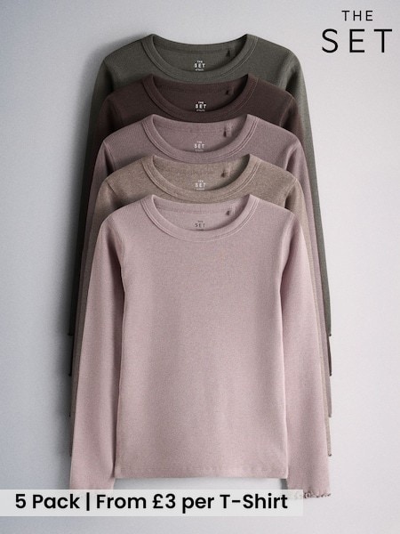 Pink/Purple/Chocolate Brown - The Set 5 Pack Rib Jersey T-shirts