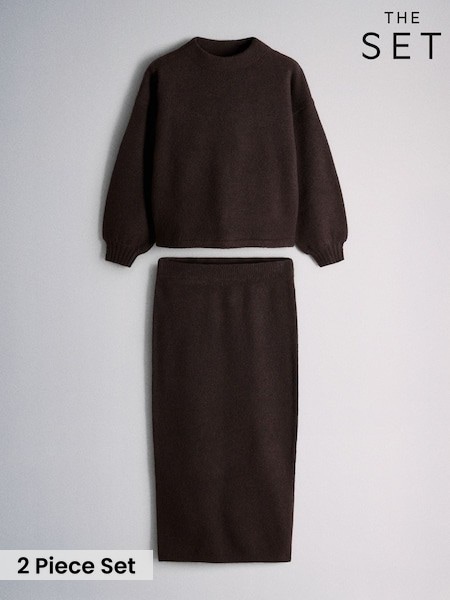 Chocolate Plum/Red - The Set Wool Blend Skirt Co-ord Set