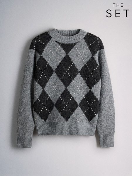 Grey - The Set Fluffy Crew Neck Jumper