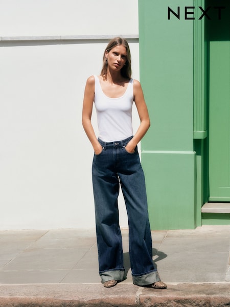 Dark Blue - Boyfriend Turnup Jeans