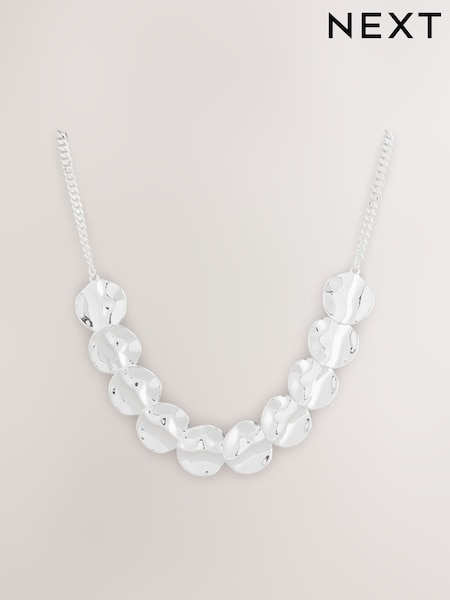 Silver Tone - Hammered Disc Necklace