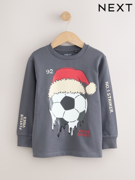 Charcoal Football - Long Sleeve Christmas T-shirt (3-16yrs)