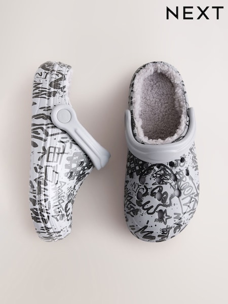 Grey Graffiti - Warm Lined Slipper Clogs