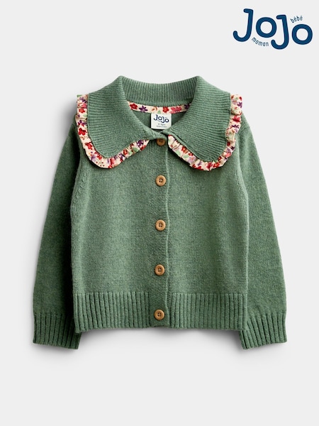 Sage Green Floral - Jojo Maman Bébé Frill Collar Cardigan