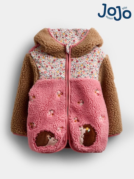 Coral Floral Hedgehog - Jojo Maman Bébé Appliqué Borg Fleece Hoodie