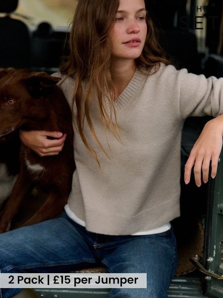 Mink Marl/Brown Silver Cloud - The Set 2 Pack V-neck Jumpers With Wool