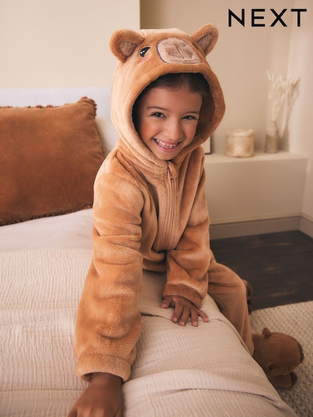Brown - Capybara Hood Fleece All-in-one (1.5-16yrs)