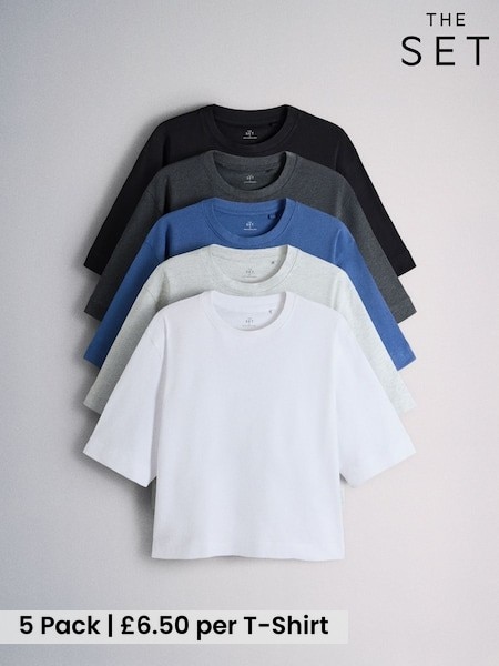 Black/Cobalt Blue/Charcoal/Grey Marl/White - The Set 5 Pack Heavyweight Relaxed Short Sleeve T-shirts