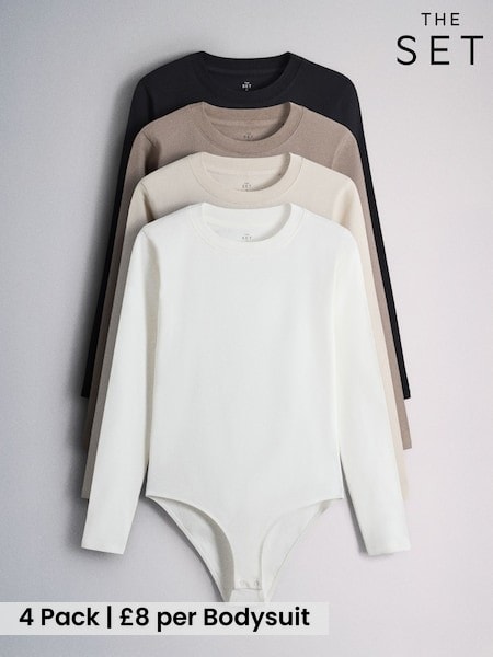 Black/Neutral/Taupe/Ecru - The Set 4 Pack Crew Neck Long Sleeve Bodysuits