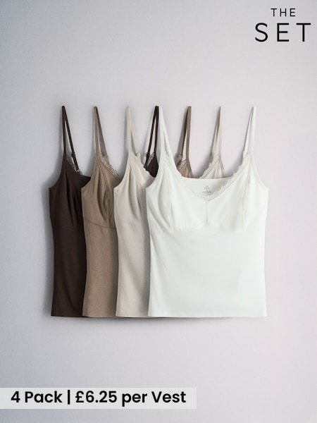 Brown/Neutral/Cream - The Set 4 Pack Slinky Lace Strappy Vests