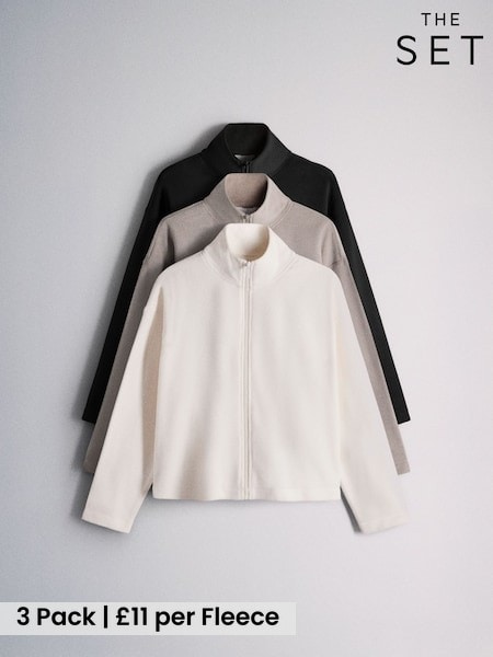 Brown Stone Cream - The Set 3 Pack Zip Up Micro Fleeces
