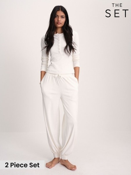 Cream - The Set Soft Cream Henley And Balloon Pant Lounge Co-ord Set