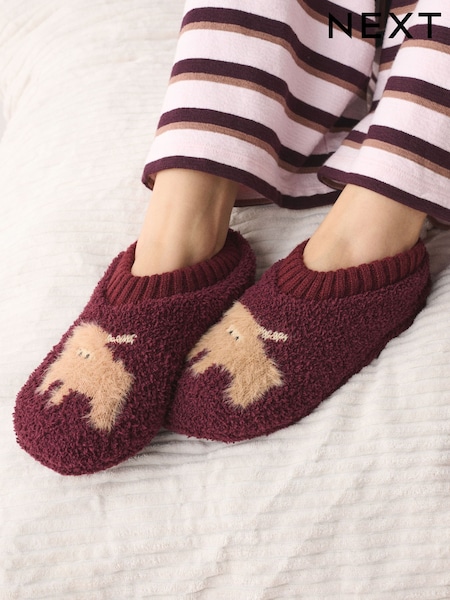 Berry Red - Hamish The Highland Cow Footsie Slipper Socks 1 Pack