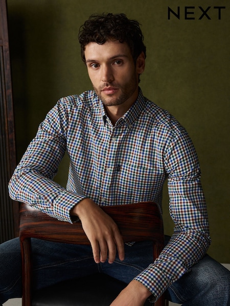Multi - Regular Regular Fit Easy Iron Button Down Long Sleeve Oxford Check Shirt