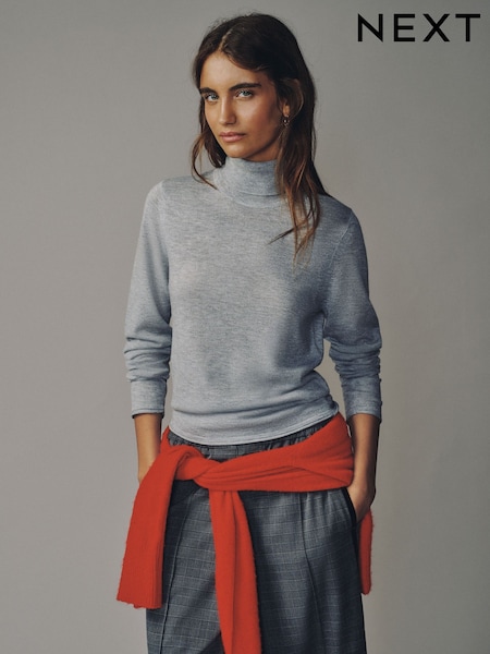 Grey - Long Sleeve Roll Neck Jumper