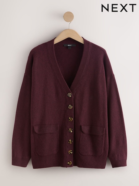 Burgundy Red - Supersoft Mid Length V-neck Cardigan