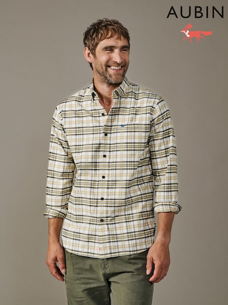 Yellow - Regular Aubin Yellow Merton Brushed Oxford Button Down Shirt
