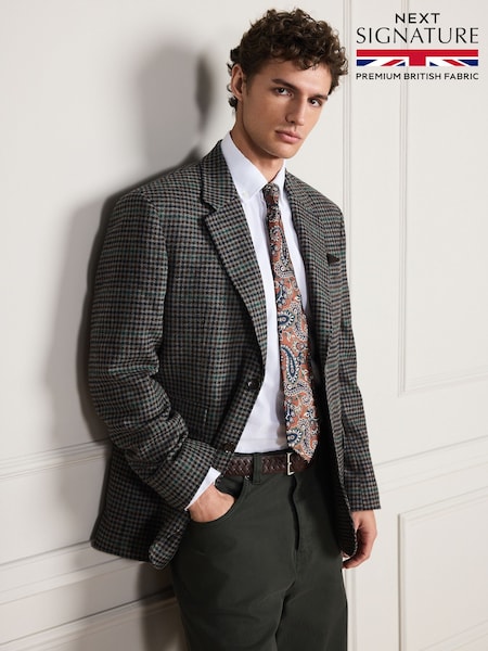 Grey Dogtooth - Regular Fit Signature Moons Wool Blazer