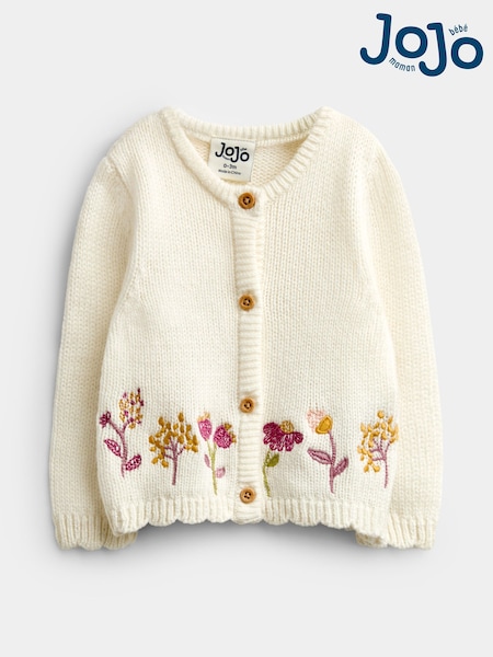 Cream Floral - Jojo Maman Bébé Embroidered Knit Cardigan