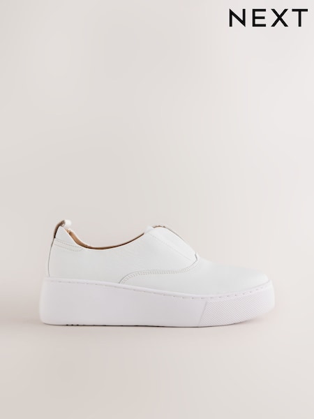 White - Forever Comfort® Leather Wedge Platform Trainers