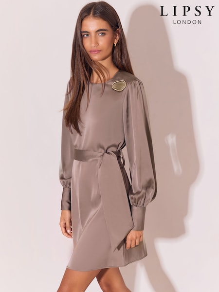 Grey - Lipsy Satin Resin Trim Mini Blouson Shift Dress