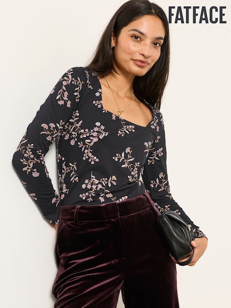 Black Vintage Floral - Fatface Long Sleeve Top