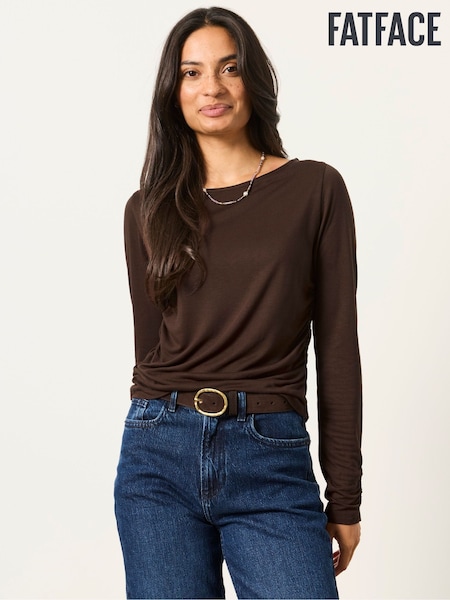 Chocolate Brown - Fatface Ruched Long Sleeve Top