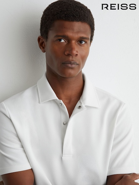 White - Regular Reiss Reed Textured Concealed-placket Polo Shirt