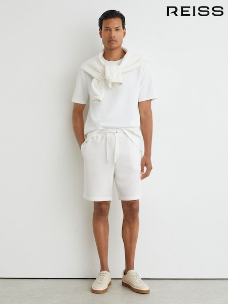 White - Regular Reiss Renly Textured Drawstring Shorts