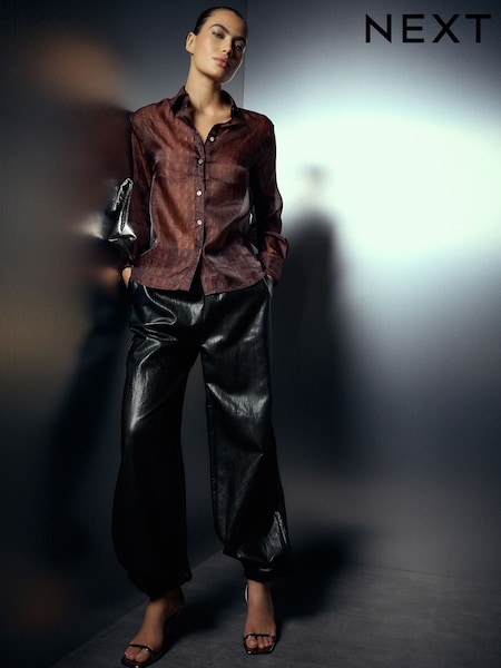 Black - Faux Leather Balloon Leg Trousers