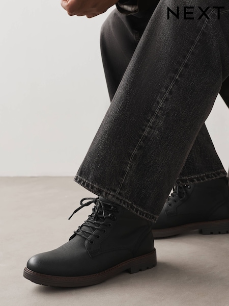 Black - Regular Borg Lined Chukka Boots