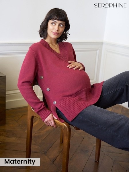 Berry Pink - Seraphine Maternity V-neck Button Nursing Jumper