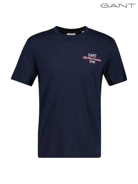 Navy Blue - Regular Gant Embroidered Logo T-shirt