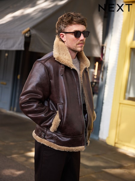 Brown - Regular Faux Leather Flight Jacket