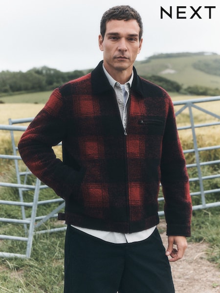 Red/Black - Regular Buffalo Check Worker Jacket With Wool