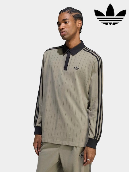 Green - Regular Adidas Originals Pinstripes Longsleeve Polo Shirt