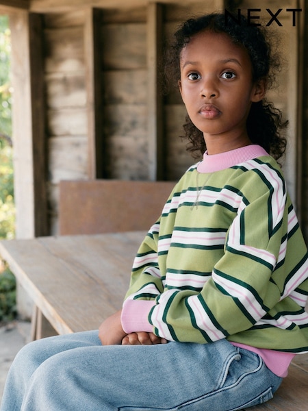 Green/Pink Stripe - Sweatshirt (3-16yrs)
