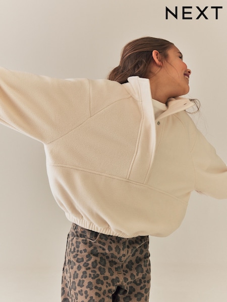 Ecru White - Half Button Fleece Jacket (3-16yrs)