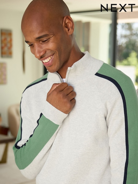Grey Overarm Stripe - Regular Quarter Zip Jumper